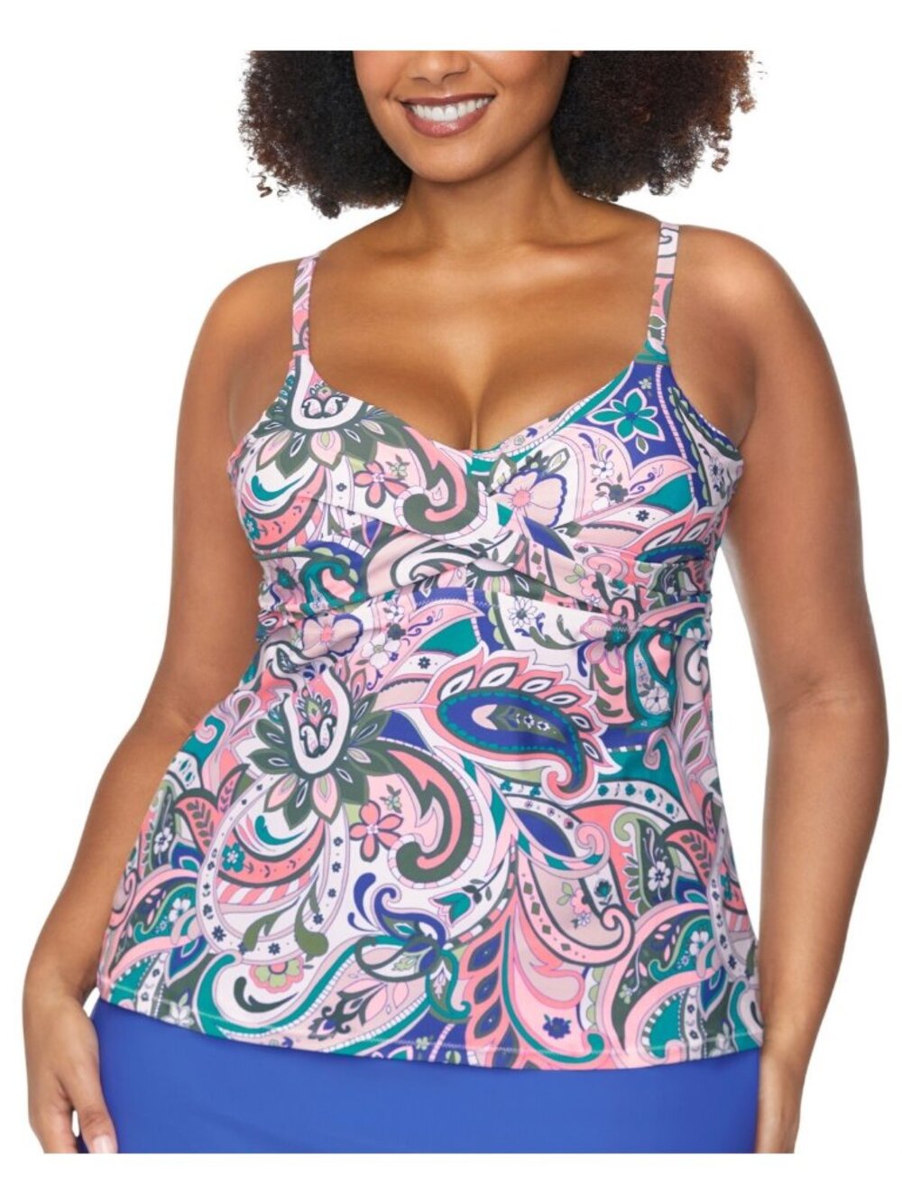 NWT Raisins Curve Crisscross Paisley Tankini Swim Top Pink Multi 16W